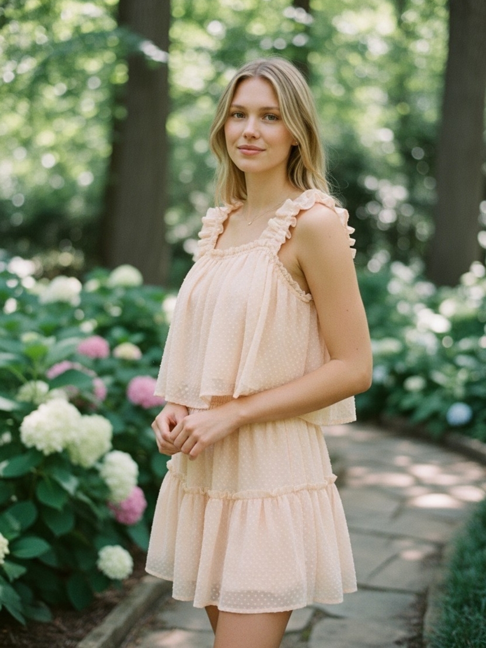 Mustard Seed Blush Beige Ruffle Mini Dress
